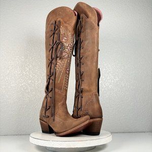 NEW Junk Gypsy Lane Honeysuckle Rose Cowboy Boots 7 Brown Wide Calf Over Knee